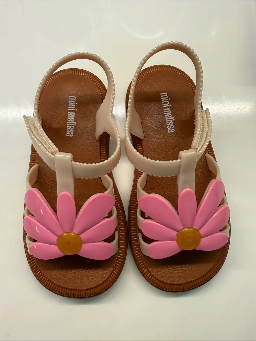 Mini Melissa Pink Hip Bloomy Jelly Sandals with Cream Straps